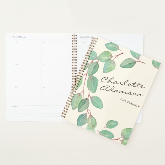 Agenda Elegante Eucalyptus Watercolor Nombre personalizad (Demostración)