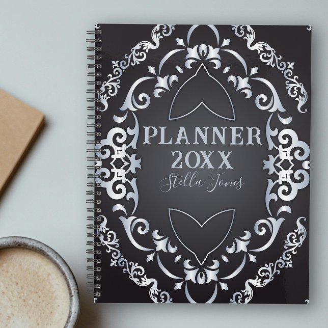 Agenda Elegante Fancy Moda de lujo barroca negro y platea (Subido por el creador)