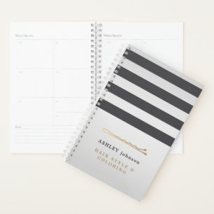 Agenda Elegante Faux Metalizado Rayas Gris Stripes Elegan