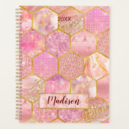 Agenda Elegante faux Purpurina rosa geométrico