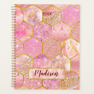 Agenda Elegante faux Purpurina rosa geométrico