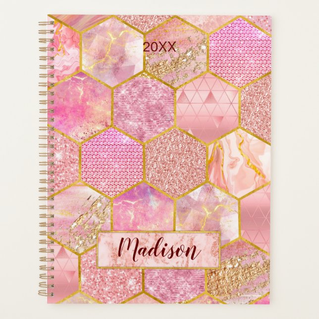 Agenda Elegante faux Purpurina rosa geométrico (Anverso)