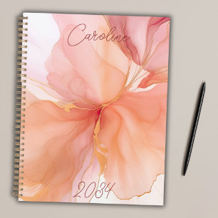Agenda Elegante Femenino Floral Peach Personalizado Mensu