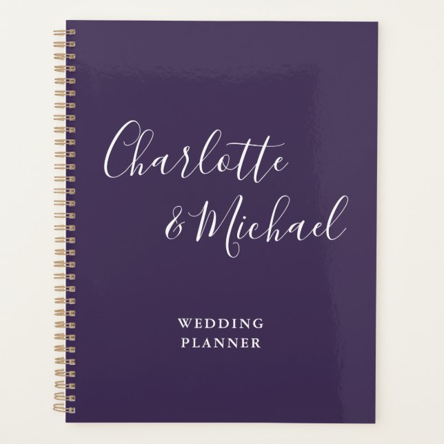 Agenda Elegante firma de letra Script Bodas Morado (Anverso)