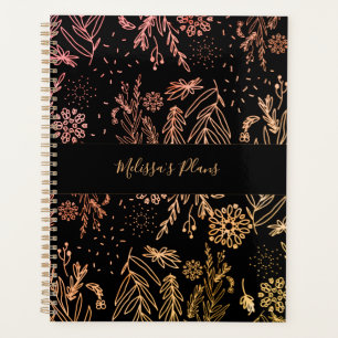 Agenda Elegante firma de patrón floral Rosa dorado