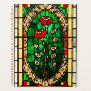 Agenda Elegante Flor Roja de Vidrio Teñido