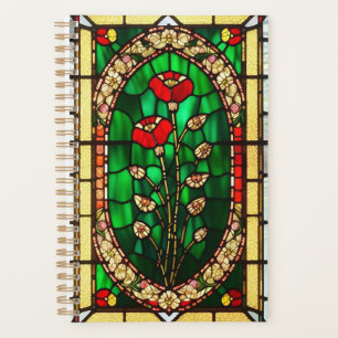 Agenda Elegante Flor Roja de Vidrio Teñido