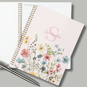 Agenda Elegante flor silvestre rosa personalizada