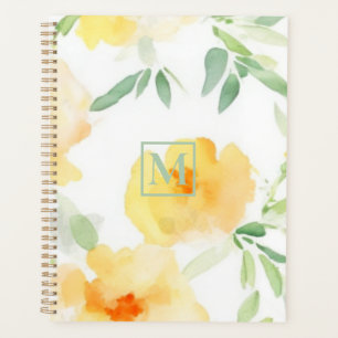 Agenda Elegante floral acuarela de durazno naranja amaril