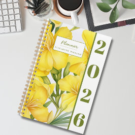 Agenda Elegante Floral Amarillo Acuarela Moderna 