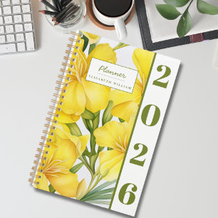 Agenda Elegante Floral Amarillo Acuarela Moderna