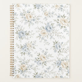 Agenda Elegante Floral Azul y Marfil