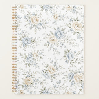 Agenda Elegante Floral Azul y Marfil