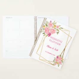 Agenda Elegante floral de coral rosa y Boda dorado