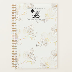 Agenda Elegante Floral dorada personalizada Semanal/Mensu