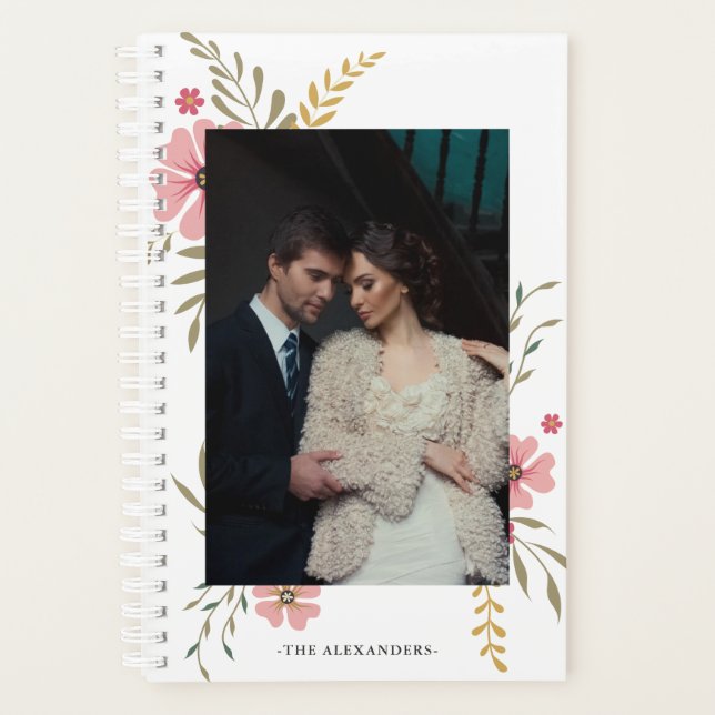 Agenda Elegante Floral Dos Foto y Nombrar Planner (Anverso)
