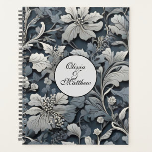 Agenda Elegante floral gris blanco plateado azul polvorie