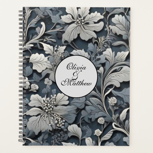 Agenda Elegante floral gris blanco plateado azul polvorie (Anverso)