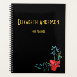 Agenda Elegante floral negra y roja 2021