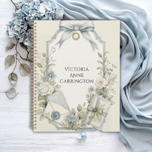 Agenda Elegante Floral Salvia Azul Francesa Personalizada