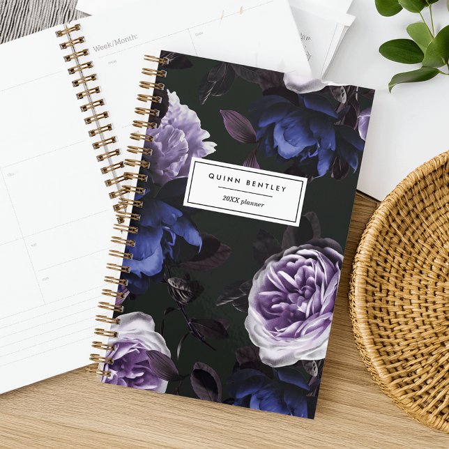 Agenda Elegante Floral Violeta Oscura | Personalizado (Subido por el creador)