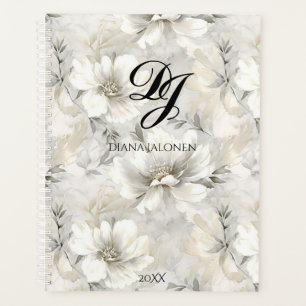 Agenda Elegante Flores Blancas Monograma Nombre personali