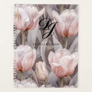 Agenda Elegante Flores Rosa Monograma Nombre Personalizad