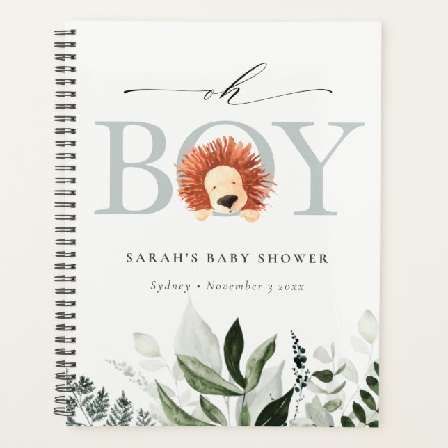 Agenda Elegante Foliage Cute Boho Lion Oh Boy Baby Shower (Anverso)