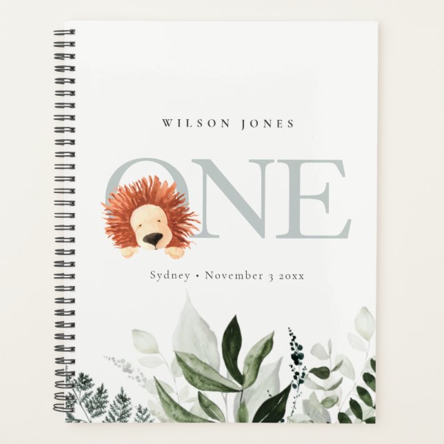 Agenda Elegante Foliage de León Cute Boho Primer Cumpleañ (Anverso)