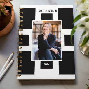 Agenda Elegante foto de negocios geométrica en blanco y n