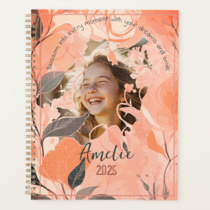 Agenda Elegante Foto Floral en Pastel de Melocotón y Salv
