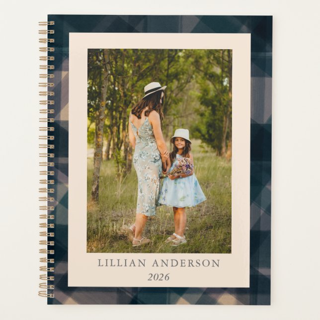 Agenda Elegante foto personalizada de Plaid Navy Plaid 20 (Anverso)