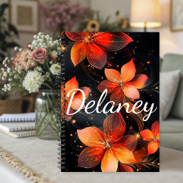 Agenda Elegante Fuego Naranja Floral Luminoso