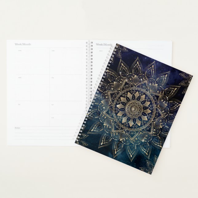 Agenda Elegante galaxia azul Mandala dorada (Demostración)