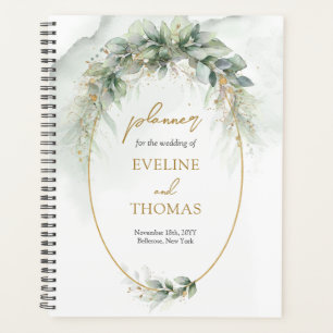 Agenda Elegante geométrico de oro del eucalipto verde bot