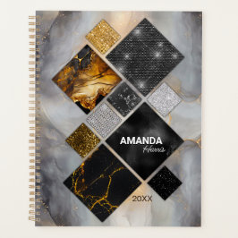 Agenda Elegante geométrico de plata dorada negra