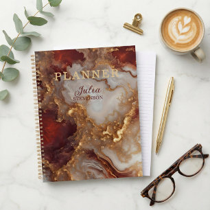 Agenda Elegante Glam Burdeos Rojo Dorado Mármol Líquido Á