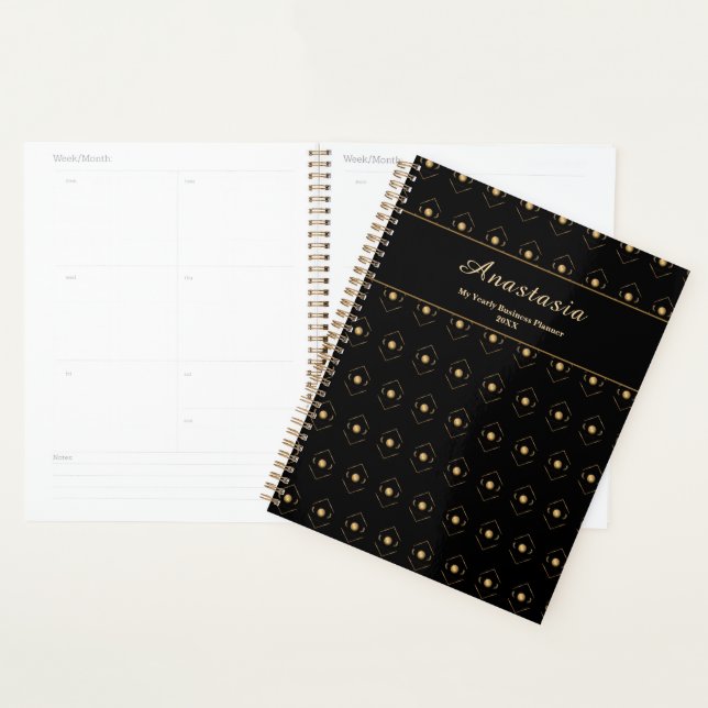 Agenda Elegante Gold Black Professional Name Personalize (Demostración)