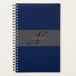 Agenda Elegante guión Monograma Marina oscura gris azul y<br><div class="desc">Elegante diseño de estilo monograma. ¡personalizar como quieras!</div>