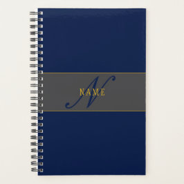 Agenda Elegante guión Monograma Marina oscura gris azul y