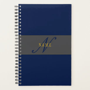 Agenda Elegante guión Monograma Marina oscura gris azul y