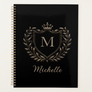 Agenda Elegante guión Monograma Personalizado Lujo Negro