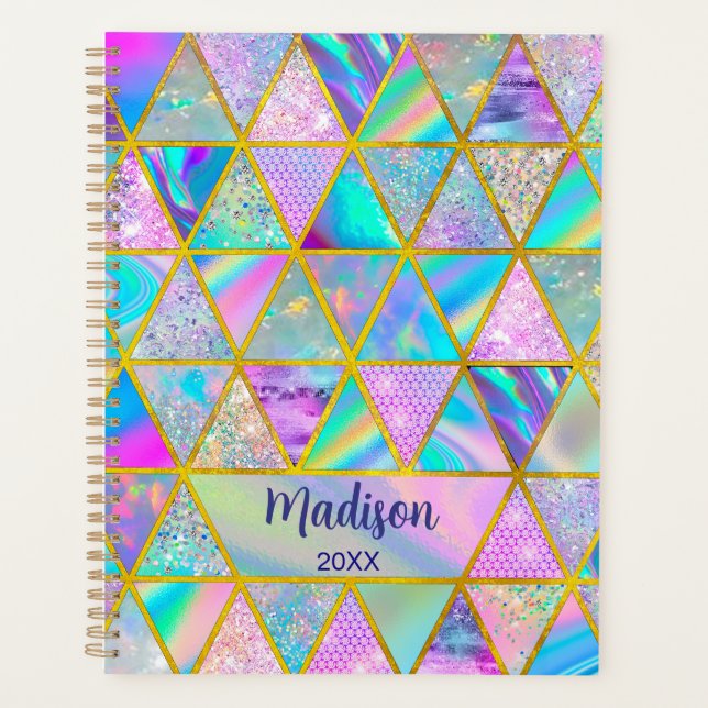 Agenda Elegante holográfico trendy faux dorado geométrico (Anverso)