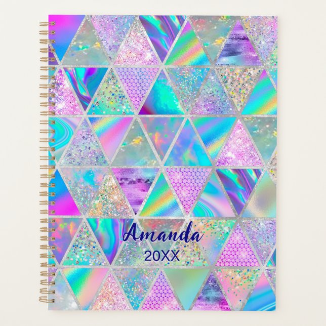 Agenda Elegante holográfico trendy faux geométrico de pla (Anverso)