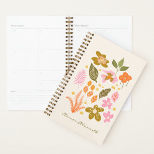 Agenda Elegante Ilustracion floral de color verde rosa No