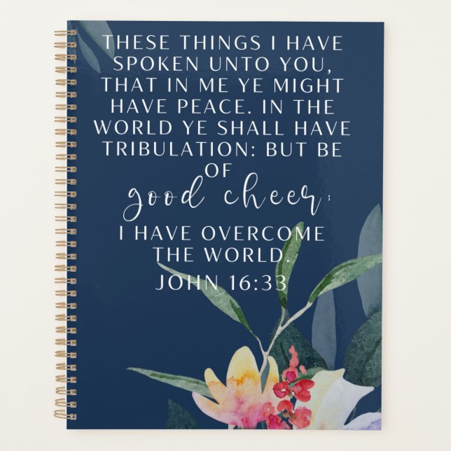 Agenda Elegante Juan 16:33 Biblia contra cita cristiana (Anverso)