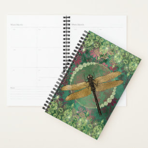 Agenda Elegante libélula de oro sobre verde con Diamante