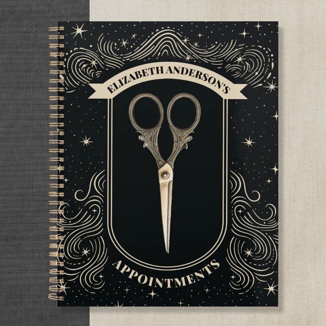 Agenda Elegante ligador de citas con estilo de pelo celes (A vintage celestial hair stylist appointment book/notebook. Personalize it with your name)