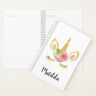 Agenda Elegante lindo bonito floral purpurina unicornio