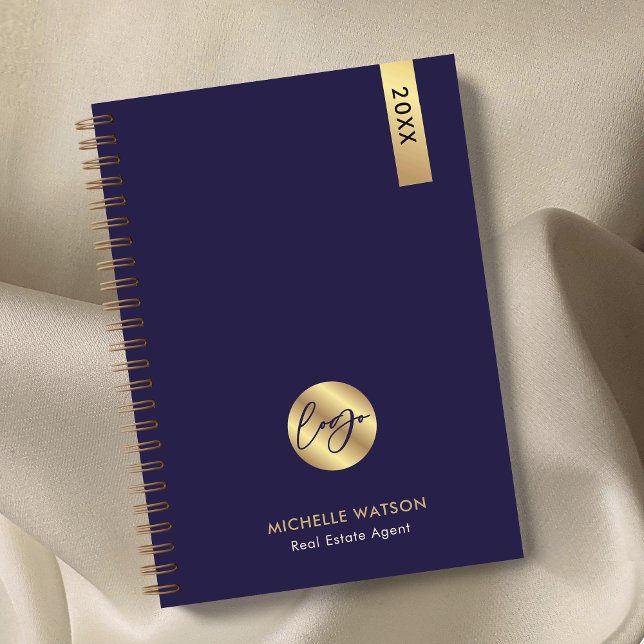 Agenda Elegante logotipo comercial de la Marina y el Pers (Elegant navy and gold logo business planner with your custom text)